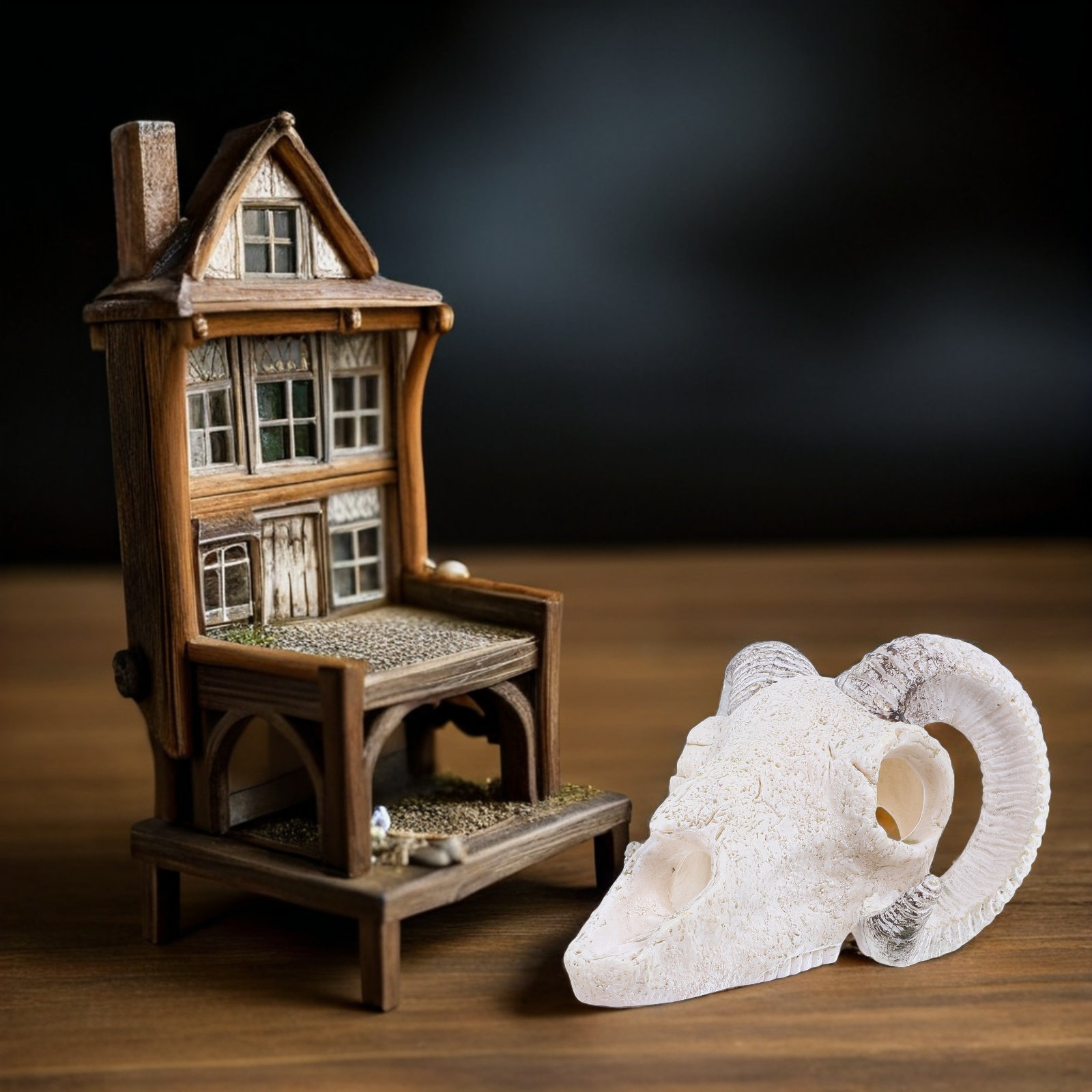 Aquarium Fish Cave - Realistic Bull Skull Hideout Aquarium Skull